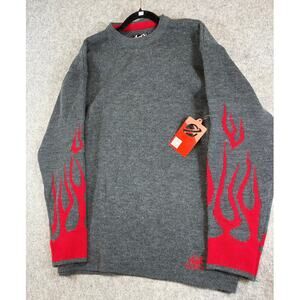 Vintage Lost Enterprises Flame Sweater Mens Large Gray Red Dragster Knit Y2K NWT